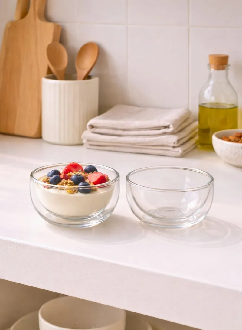 1Chase 200 ML Double Wall Dip Bowls Set of 2, 200ML Borosilicate Glass Serving Bowls, Heat Resistant Insulated Bowls for Sauce, Snacks, Dessert, Condiments  | Best Price UAE